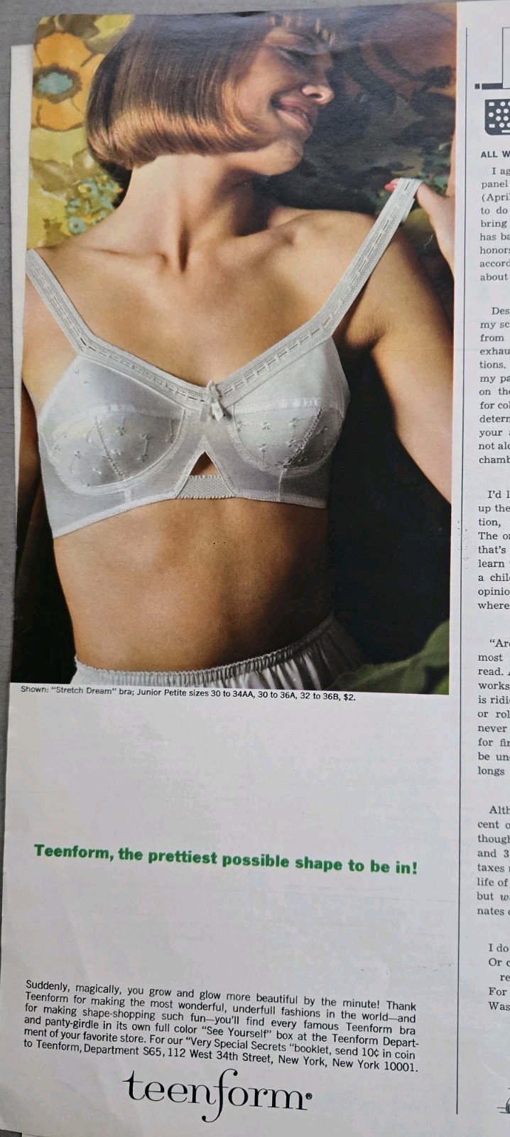 1965 Young girls Teenform stretch dream junior petite bra  vintage ad