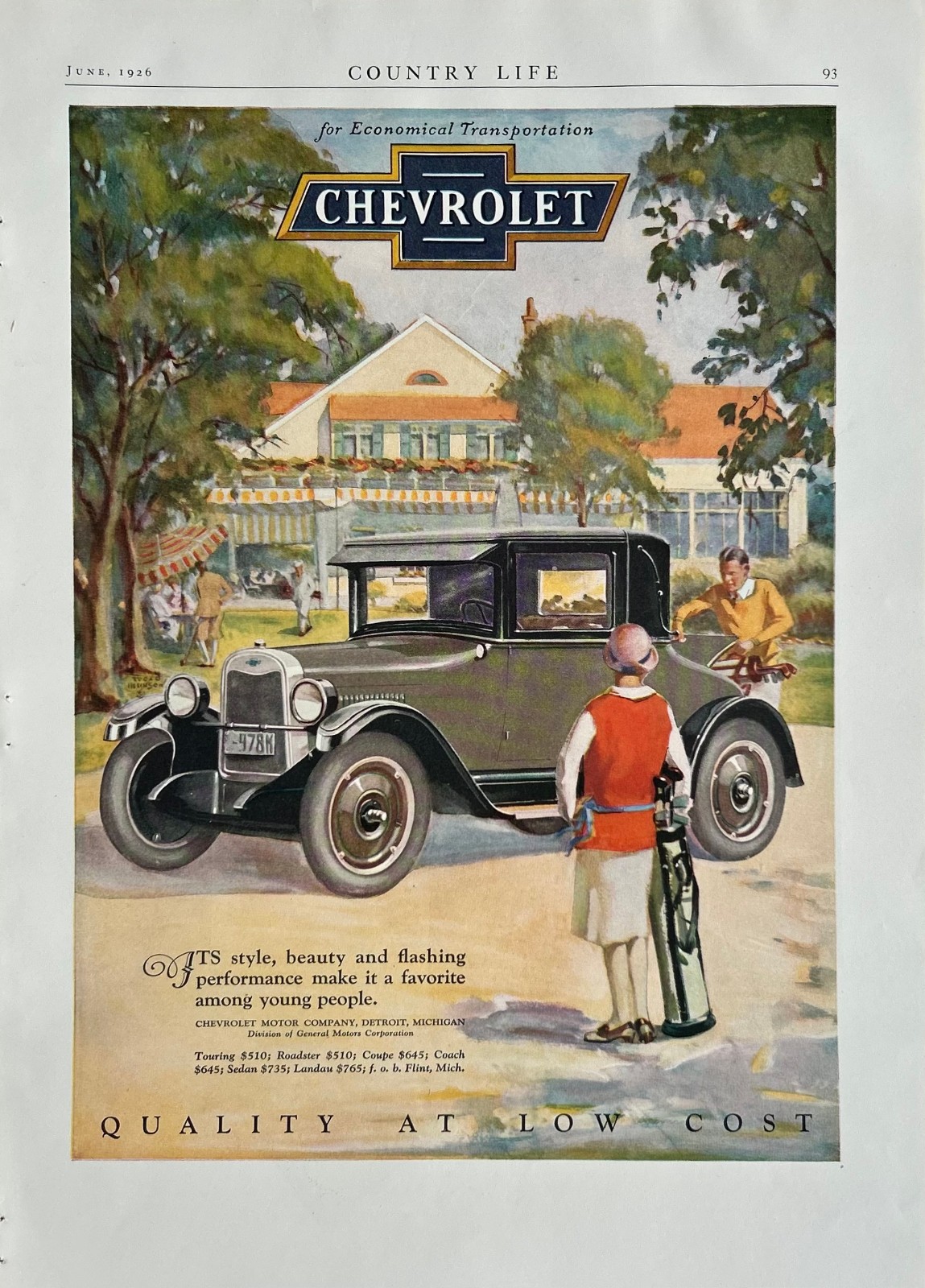 1926 Magazine Ad (10  X 14 inches) Chevrolet Coupe