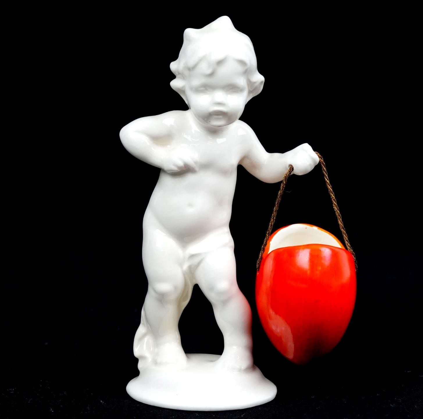 Hertwig & Co German Porcelain Cherub W/ Basket Vintage 5 1/4