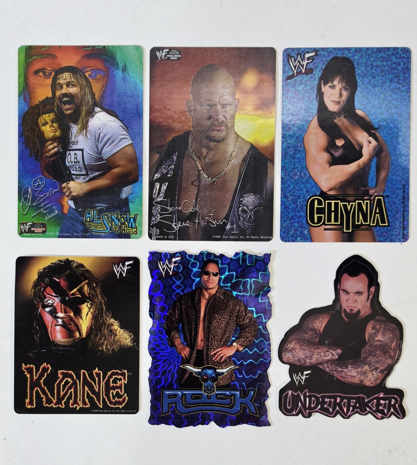 Lot 6 Vintage 1999 WWF Wrestling Vending Machine Stickers Kane Chyna Stone Cold Lot 6 Vintage 1999 WWF Wrestling Vending Machine Stickers Kane Chyna Stone Cold