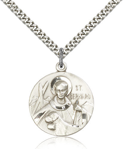 Saint Bernard Of Clairvaux Medal For Men - .925 Sterling Silver Necklace On 2...