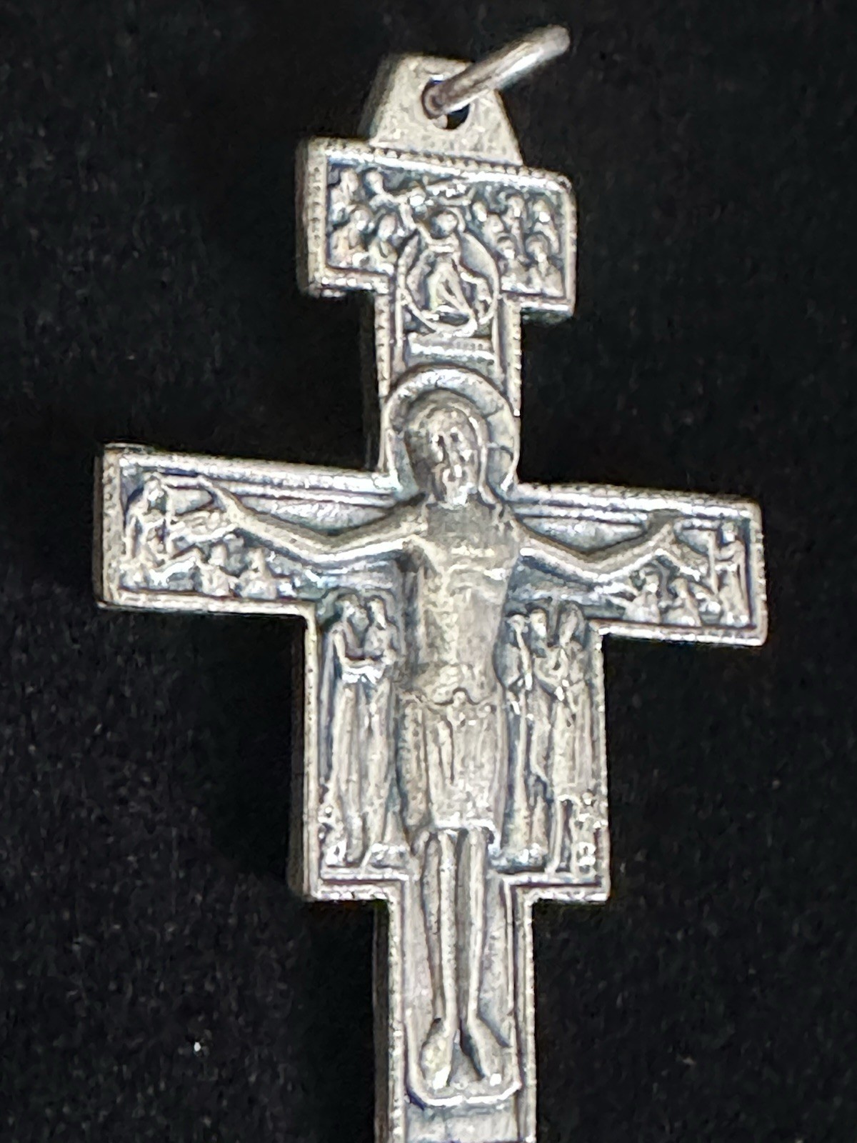 San Damiano Crucifix Pendant Silver Tone Catholic Cross Religious Medal 2” San Damiano Crucifix Pendant Silver Tone Catholic Cross Religious Medal 2”