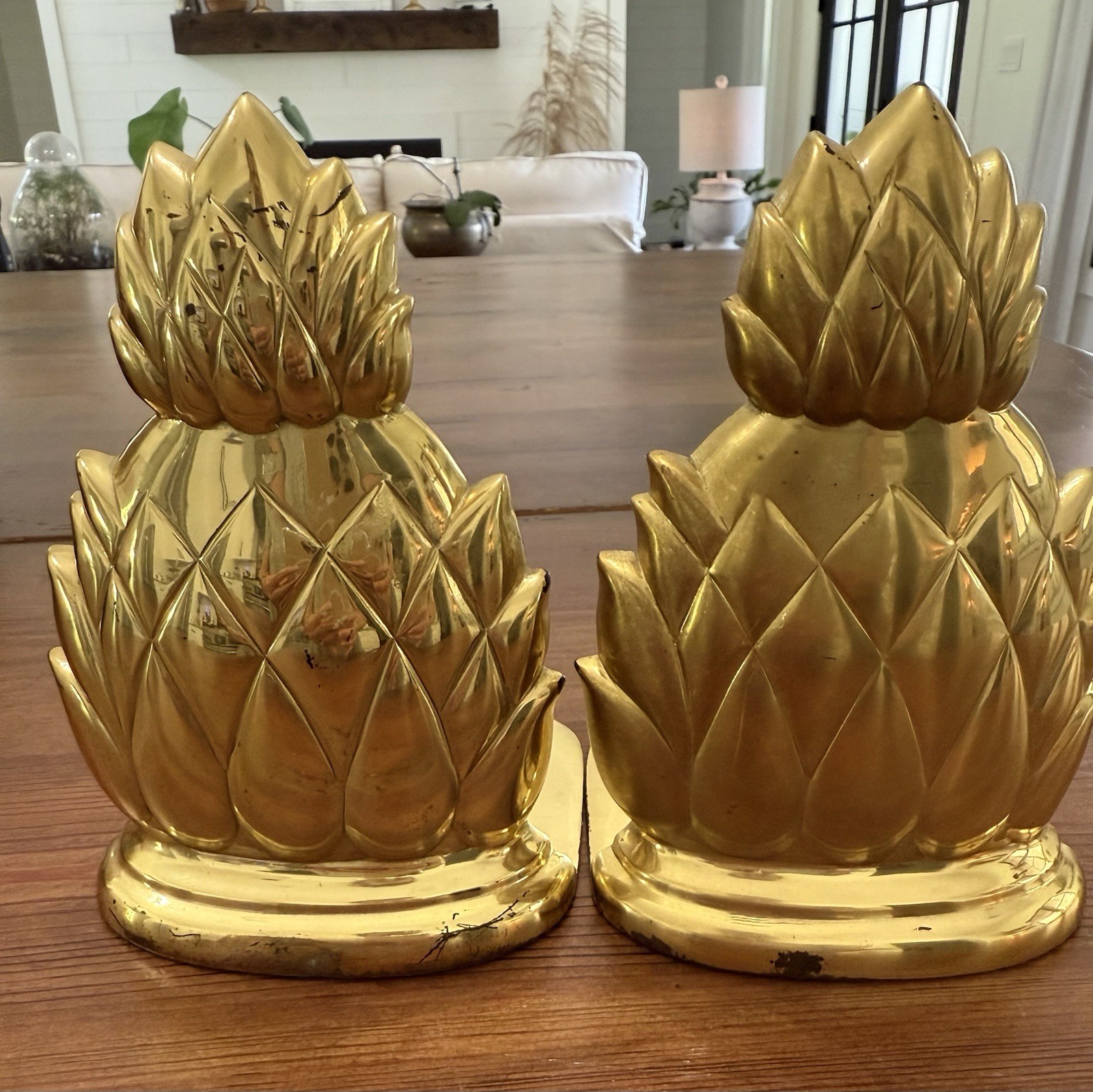 vtg mid century Brass Pineapple Bookends