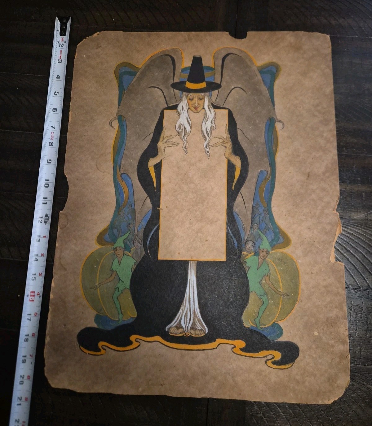 Antique Art Nouveau Halloween Witch Painting Original 1920s Display Mockup JE