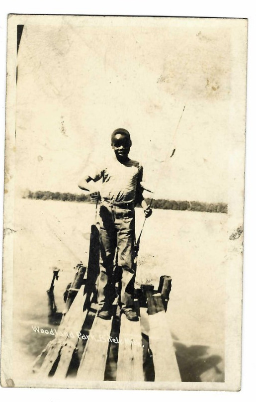 RPPC Woodland Park Bitely Mich MI Michigan Black Boy Fish Fishing Pole RPPC Woodland Park Bitely Mich MI Michigan Black Boy Fish Fishing Pole