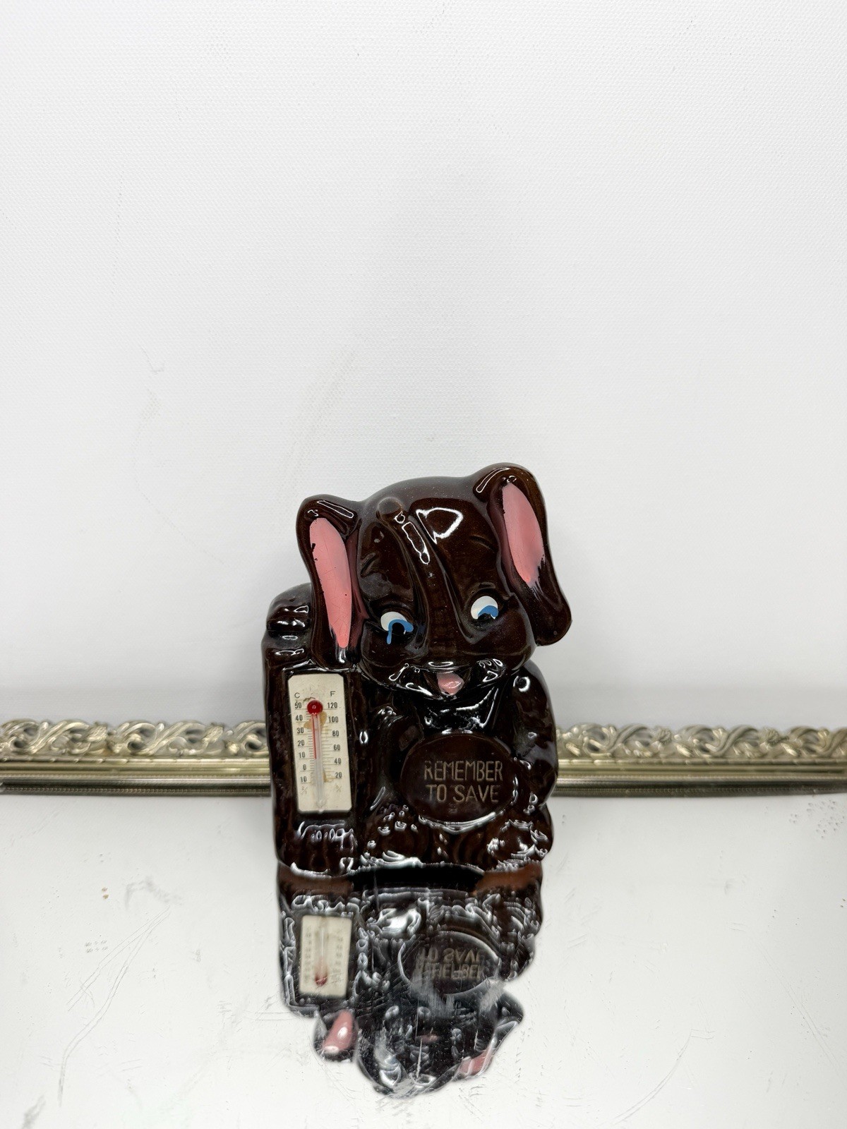 Vintage Ceramic Brown Elephant Bank W/Thermometer Made In Japan Remember To Save Vintage Ceramic Brown Elephant Bank W/Thermometer Made In Japan Remember To Save