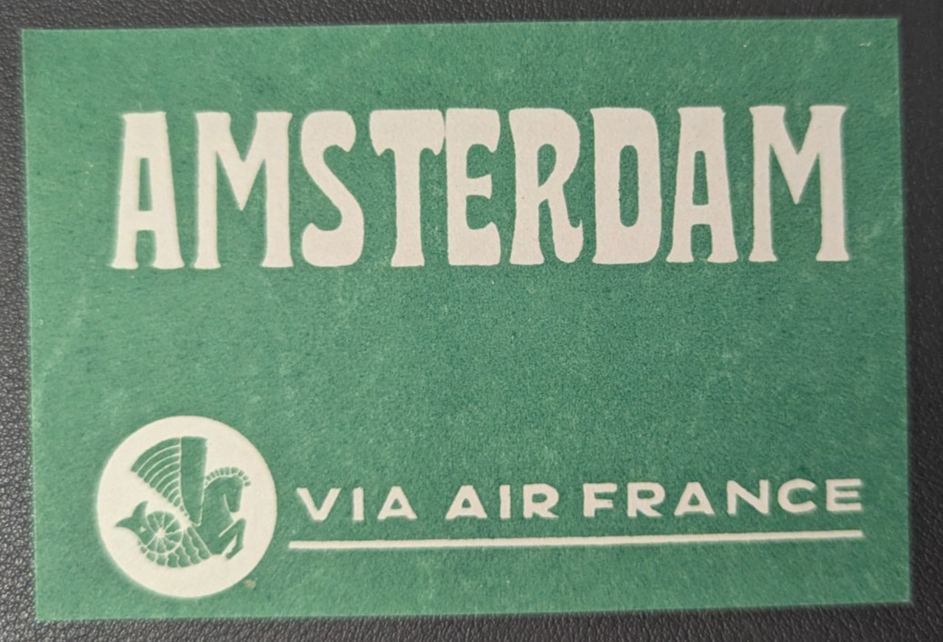 Vintage Air France Amsterdam Destination Baggage Label Airline Travel Ephemera