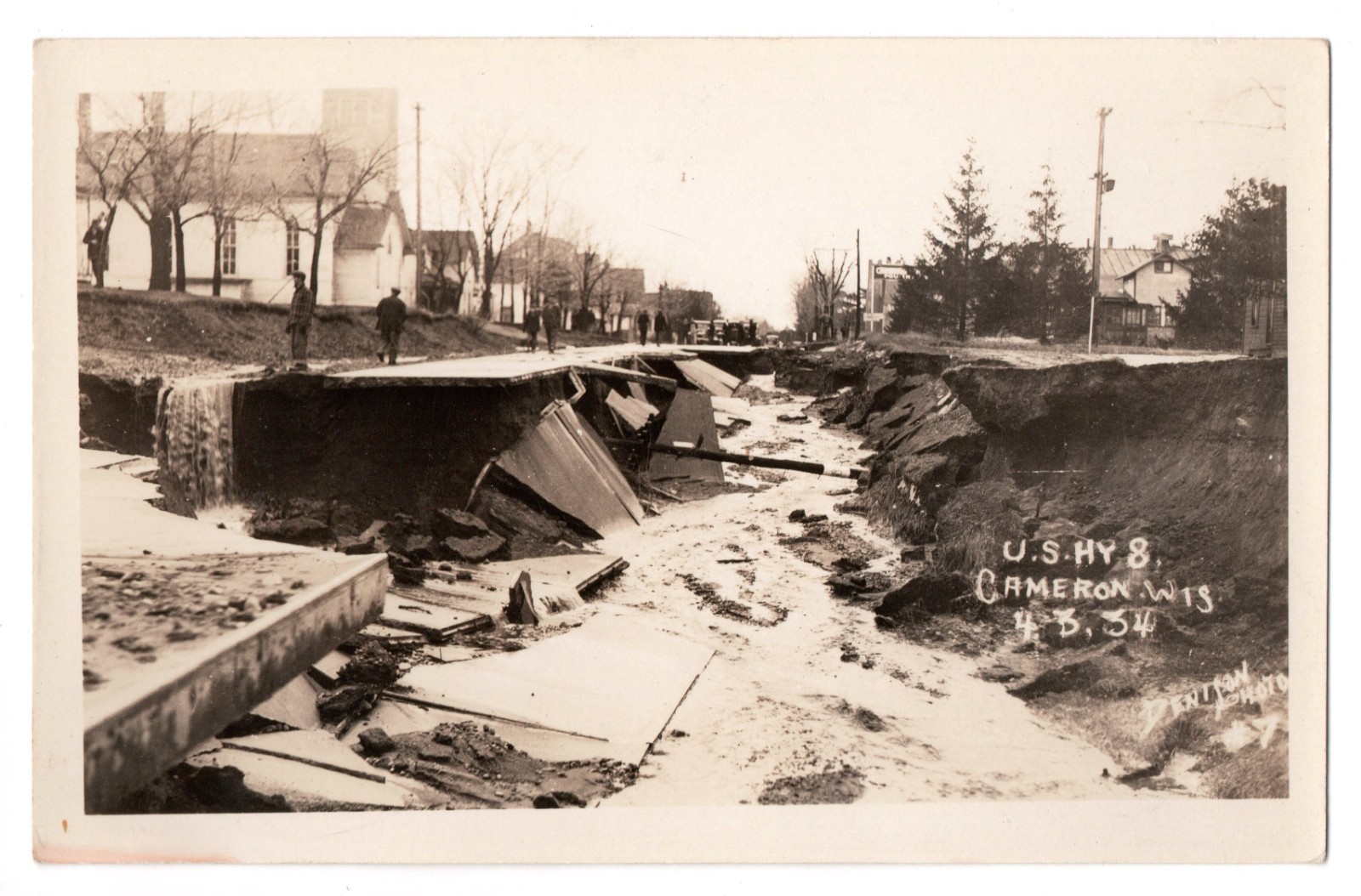 Vintage 1934 Cameron WI US Highway 8 Flood Collapse RPPC Postcard Denison Photo Vintage 1934 Cameron WI US Highway 8 Flood Collapse RPPC Postcard Denison Photo