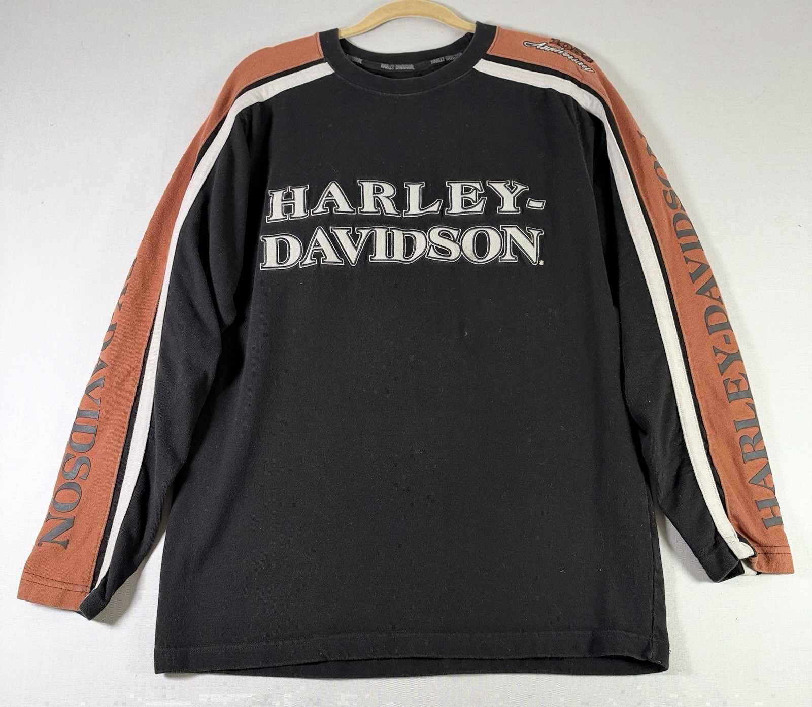 Harley Davidson 105th Anniversary 2008 Long Sleeve Shirt Men M Black Orange Y2K