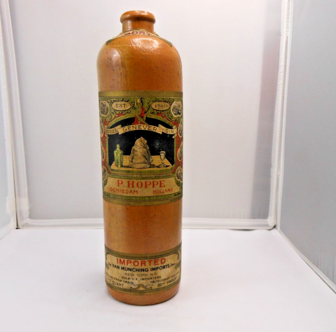 Antique P. Hoppe Schiedam Holland Genever Gin Stoneware Jug Van Munching