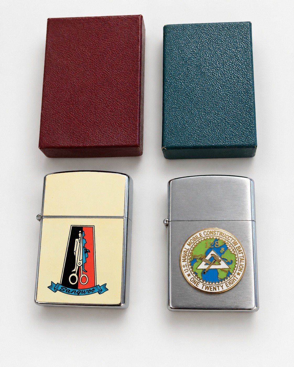 2 Vintage Vietnam Era Military Lighters Prince Rocky NMCB 128 Sangwoo Boxes 2 Vintage Vietnam Era Military Lighters Prince Rocky NMCB 128 Sangwoo Boxes