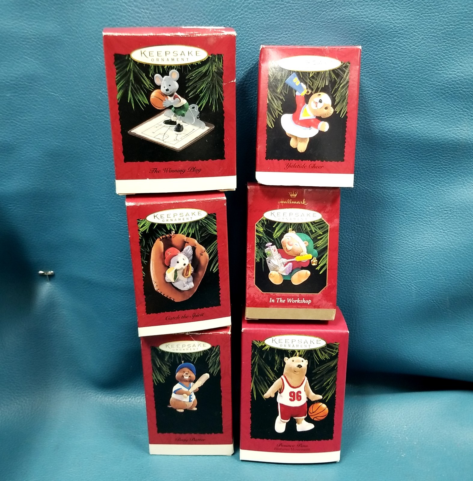VTG Lot 6 Hallmark Keepsake Sports Animals 1990s Ornaments w Boxes Bear Gopher