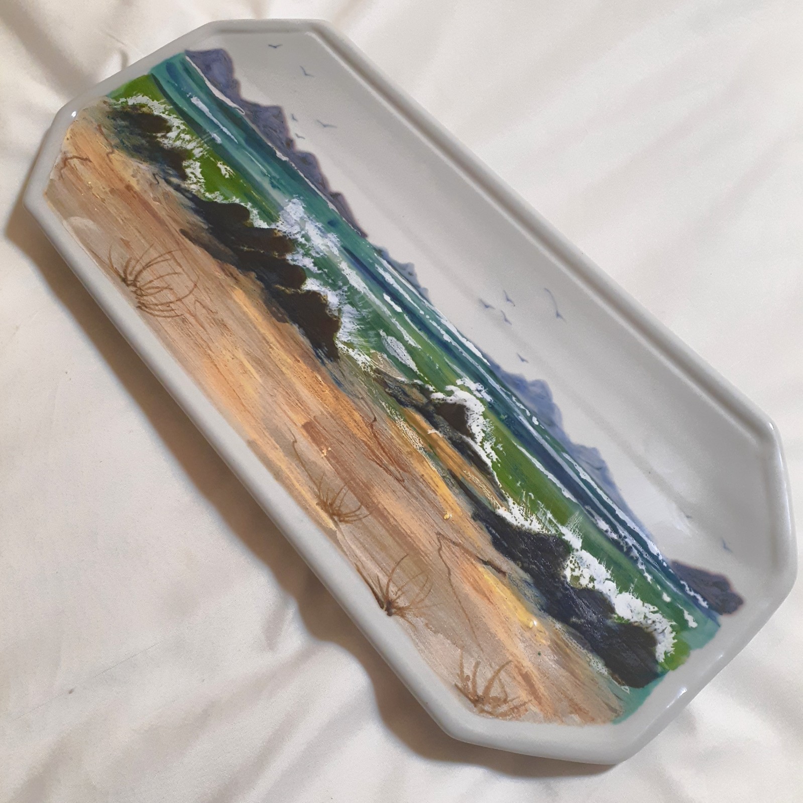 Highland Stoneware Seascape Platter Plaque Scotland Hand Painted Vintage
