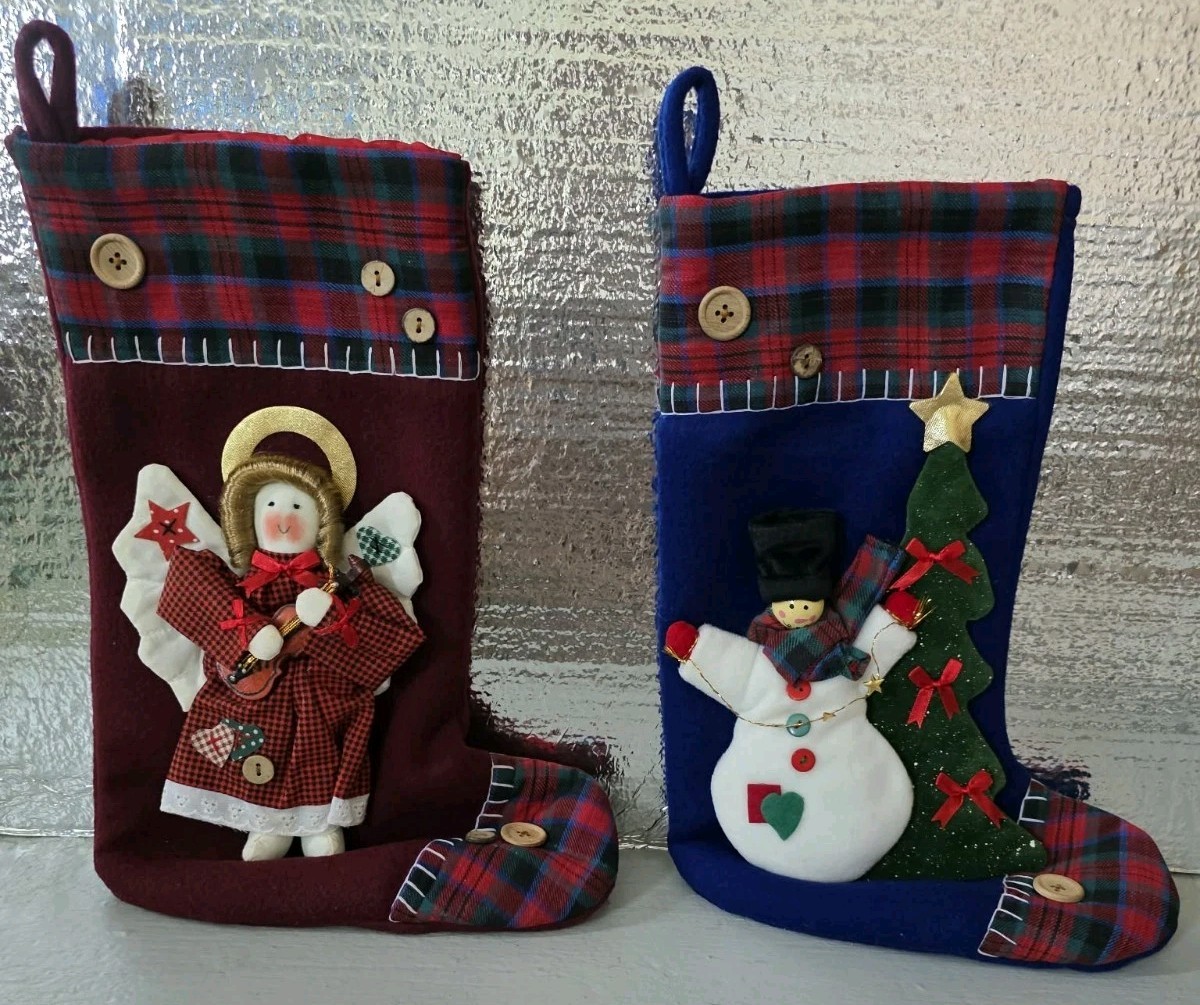 Vtg NWOT 3D Christmas Bazaar Stockings Grandma Country Cottage Angel/... Vtg NWOT 3D Christmas Bazaar Stockings Grandma Country Cottage Angel/...