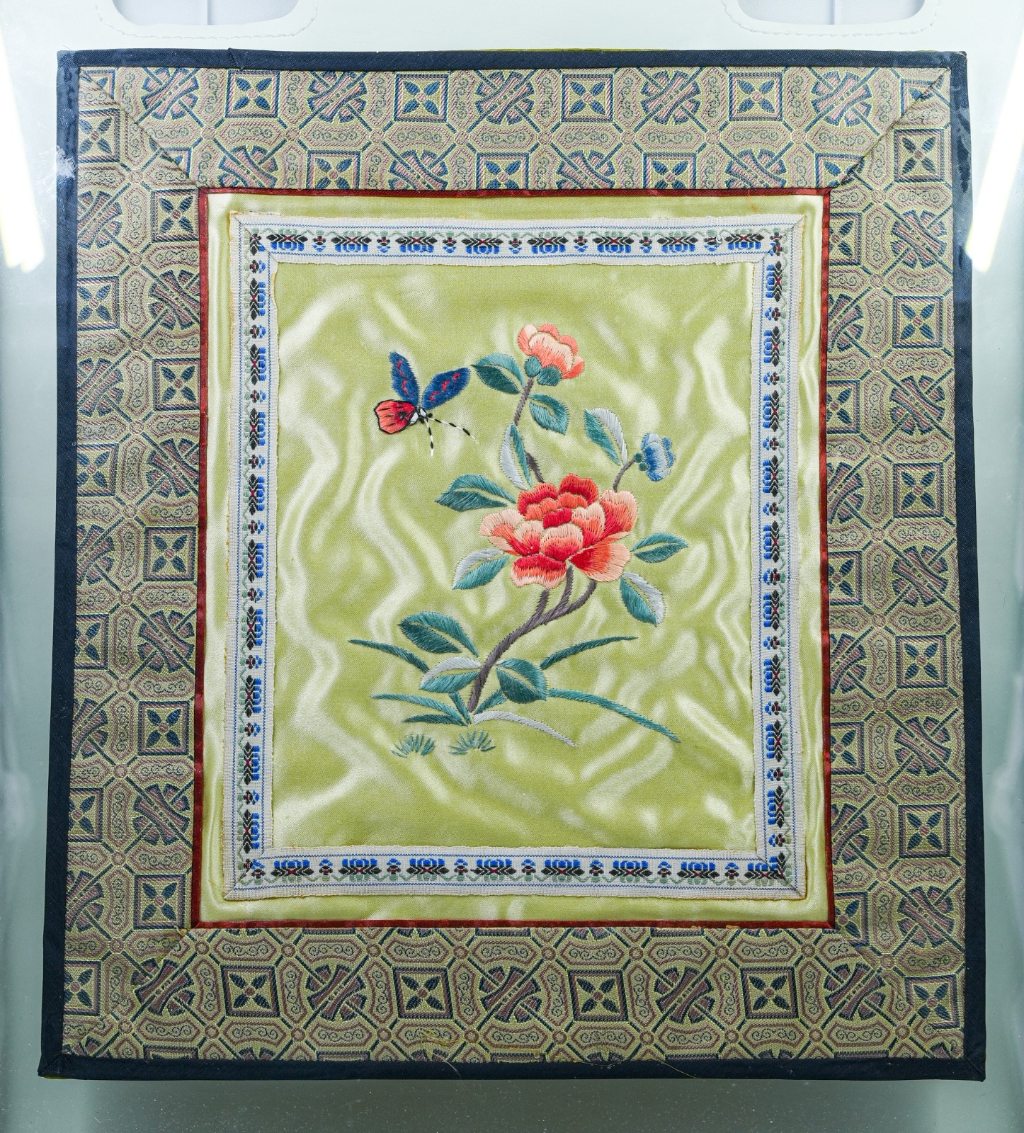 Vintage Framed Chinese Silk Embroidery Butterfly Floral Wall Art Decor Asian