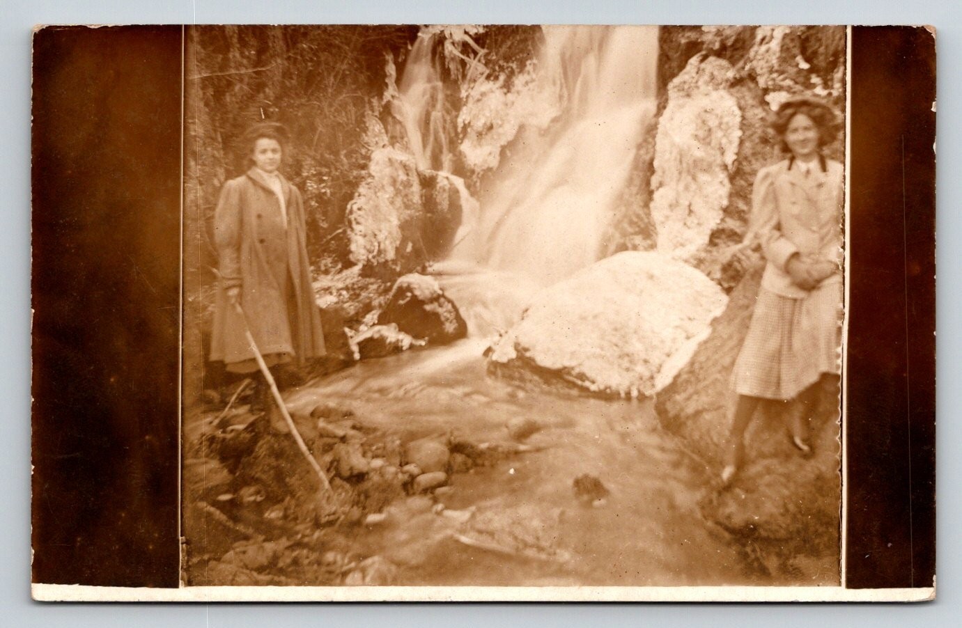 Vintage AZO RPPC Postcard Two Women Waterfall New Hartford Connecticut Vintage AZO RPPC Postcard Two Women Waterfall New Hartford Connecticut