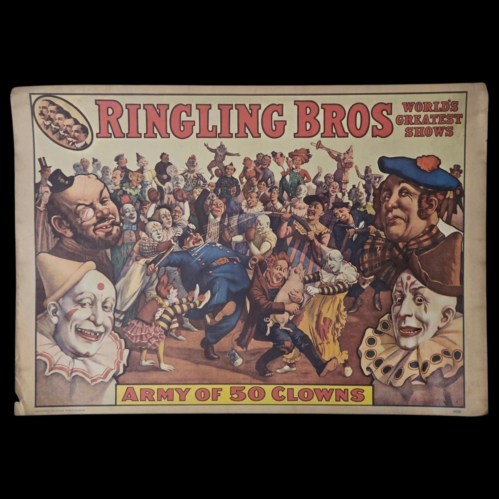 Vintage Ringling Bros Circus Poster 1960 Army of 50 Clowns Carnival Wall Art