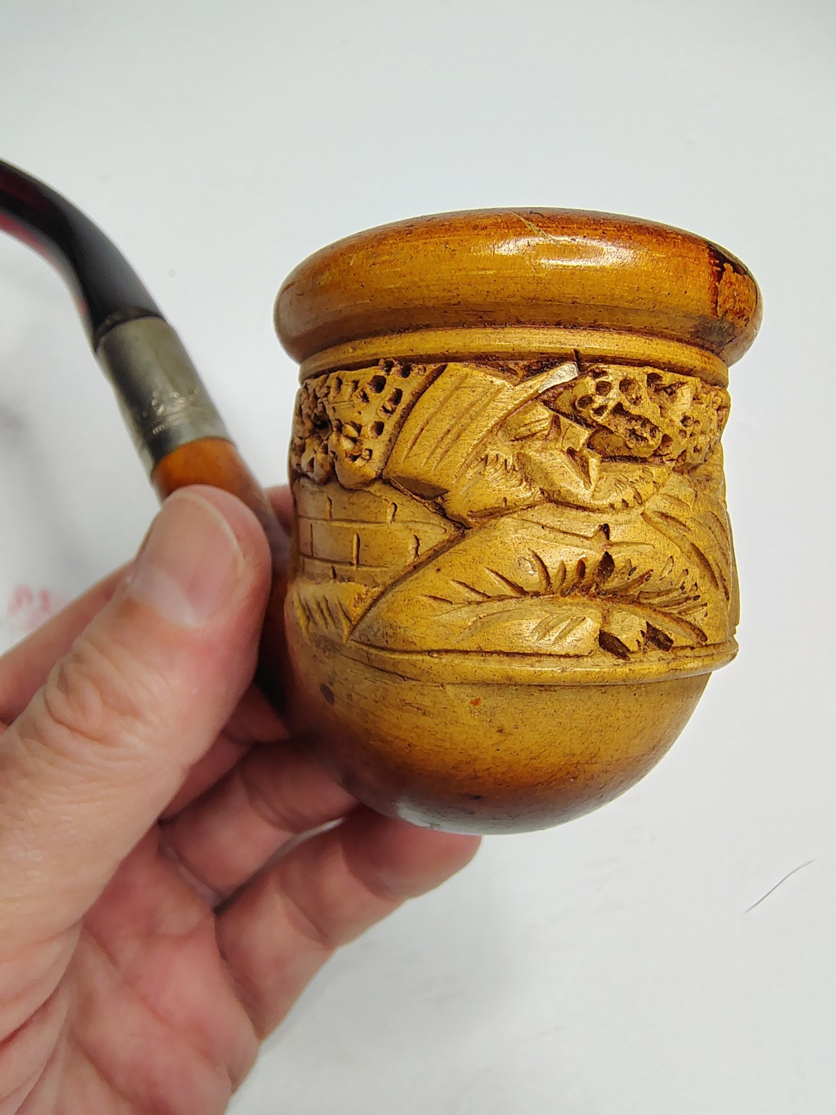 Rare Antique Hand Carved Tobacco Pipe German Man Lounging