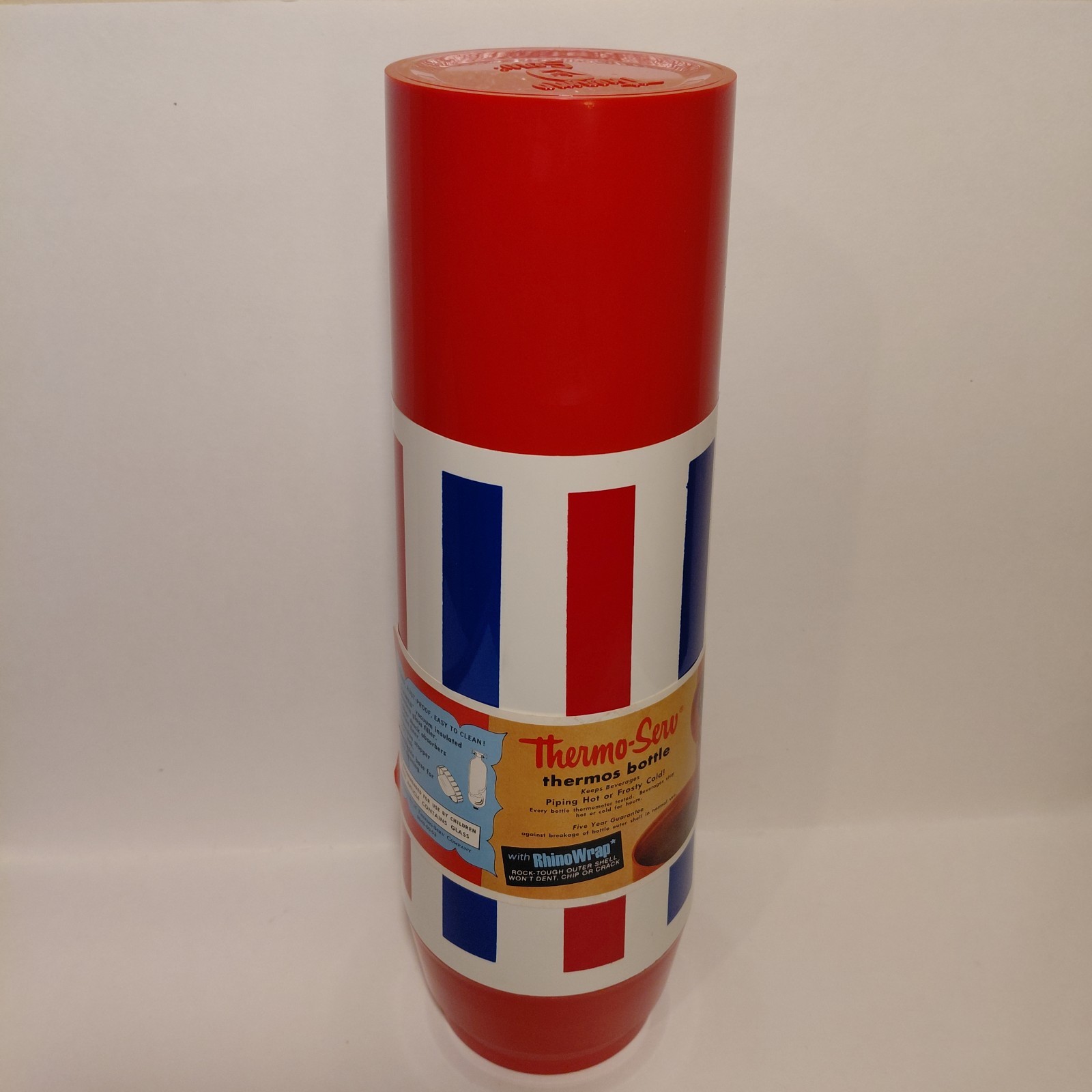 =NEW= Vintage 1970s Westbend Thermo-Serv 1 Qt Glass Thermos ~ Red White Blue USA =NEW= Vintage 1970s Westbend Thermo-Serv 1 Qt Glass Thermos ~ Red White Blue USA