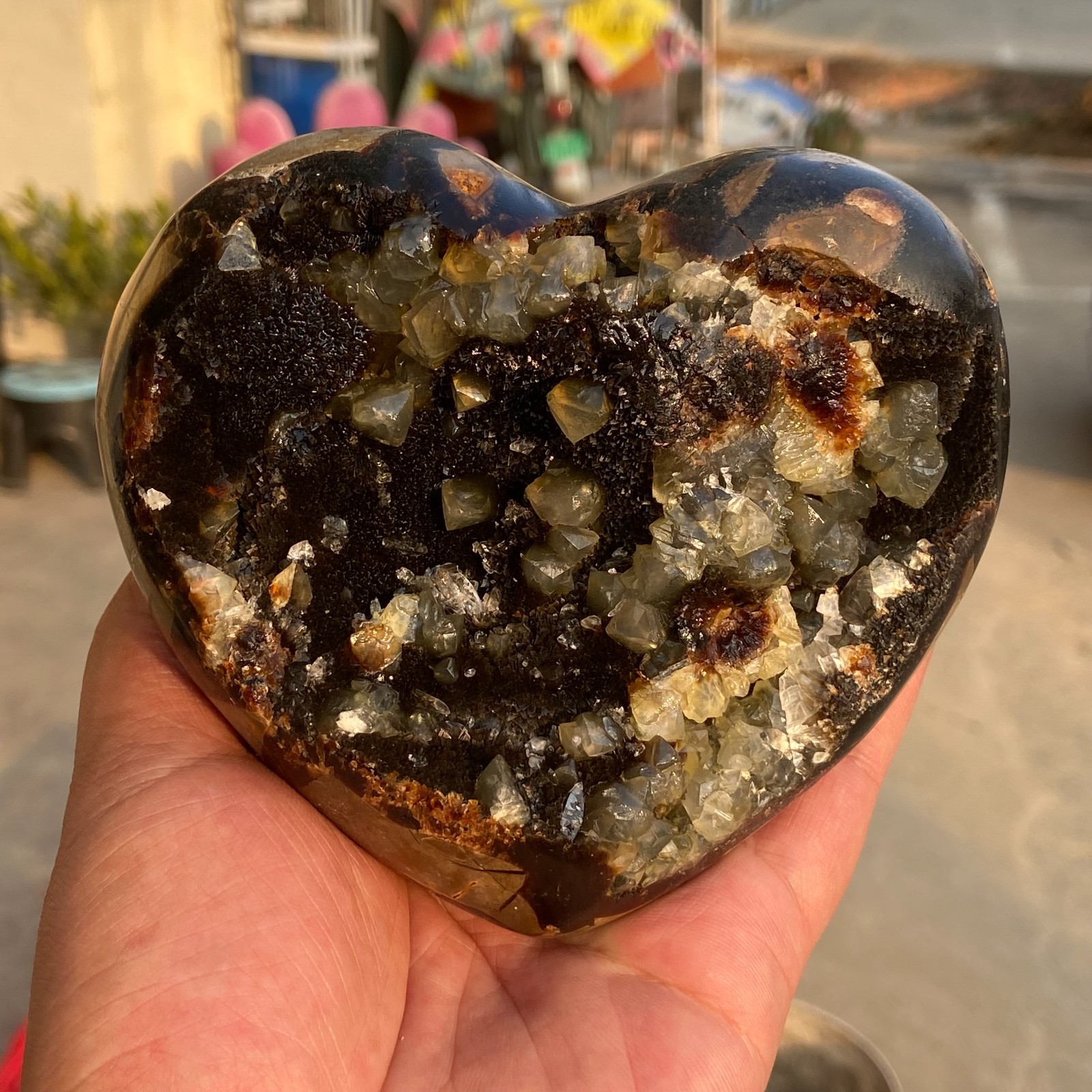 2.54LB Natural Dragon Septarian Septarium Calcite/ Heart Crystal Geode Specimen