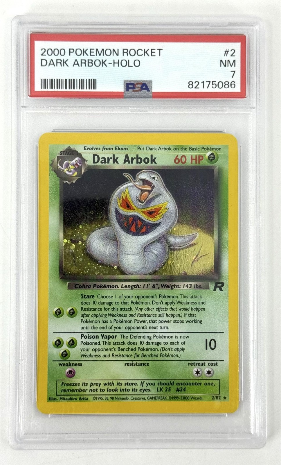 Vintage 2000 Pokemon Team Rocket Dark Arbok Holo PSA 7 WOTC Graded 2/82