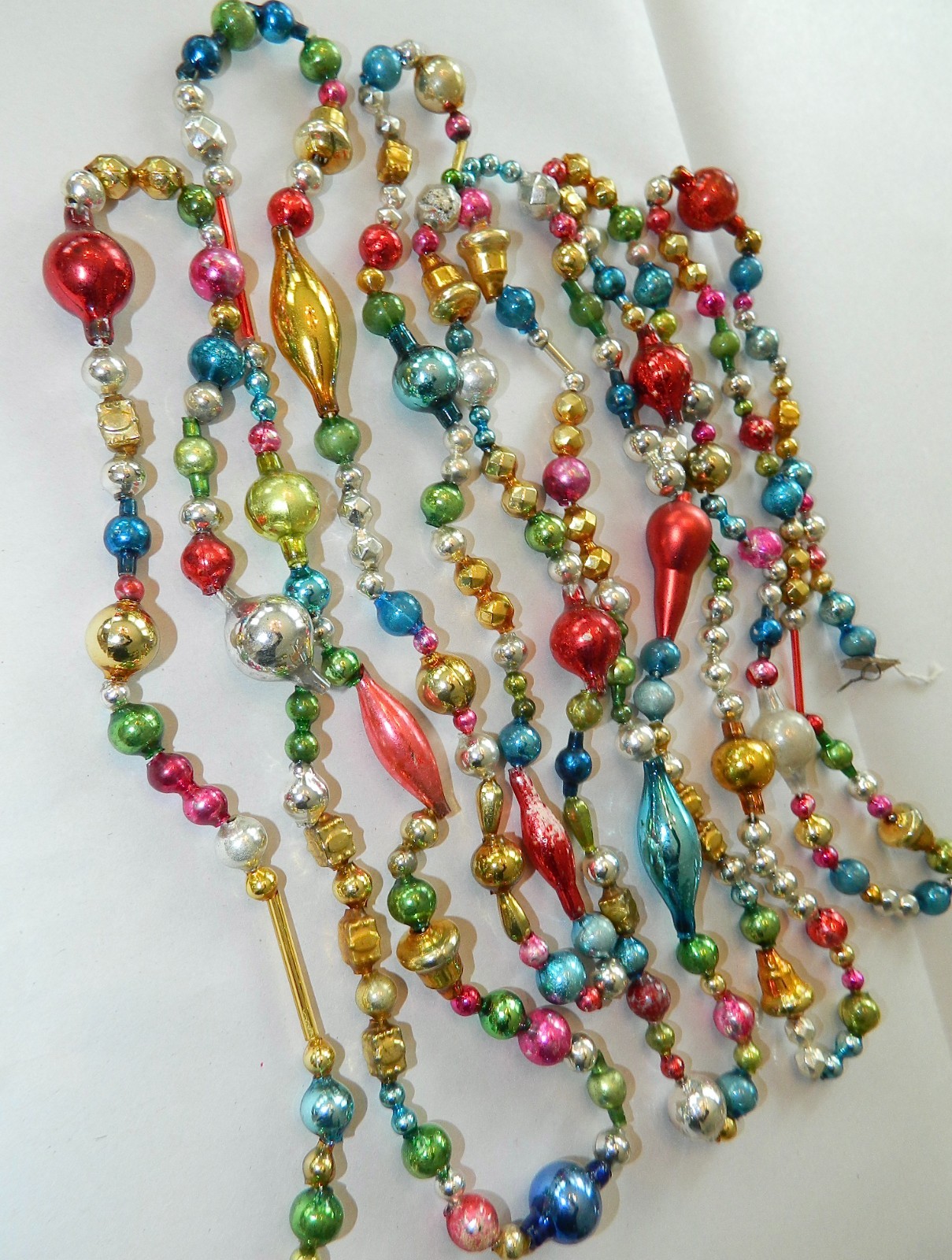 11 & 1/2 FT  100% ANTIQUE Vintage MERCURY Glass Bead Christmas Garland Big Beads