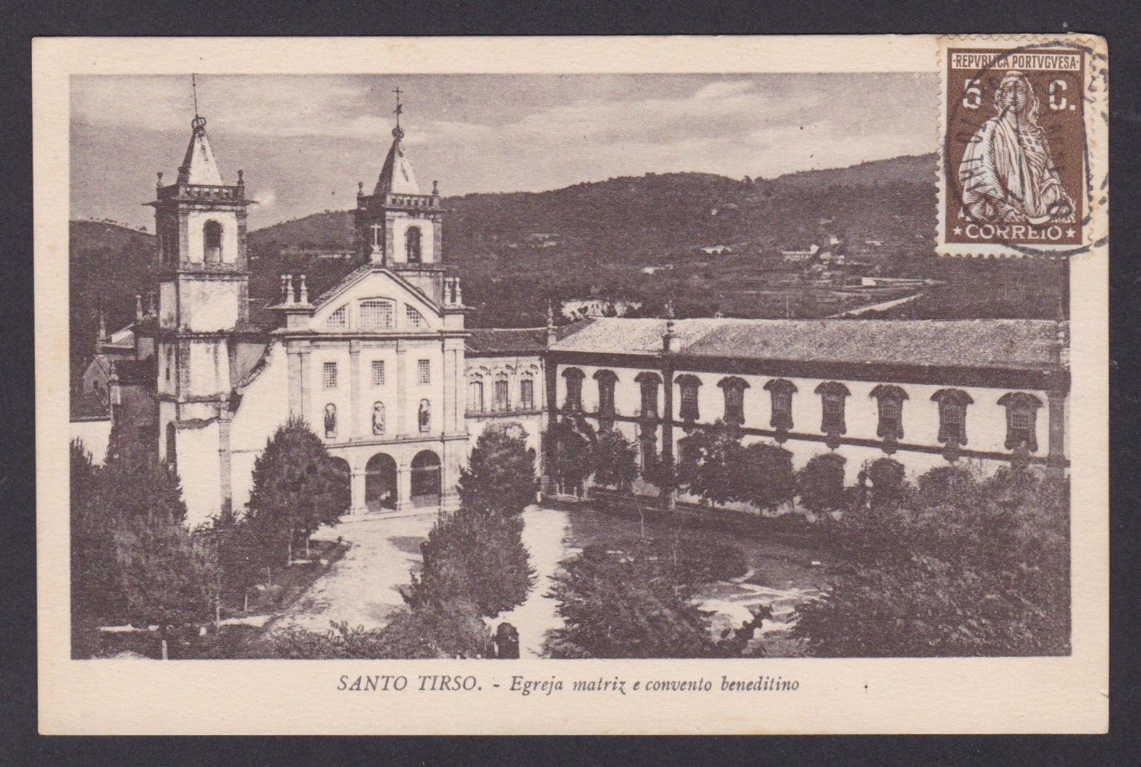 PORTUGAL, Vintage postcard, Santo Tirso, Main church and Benedictine convent