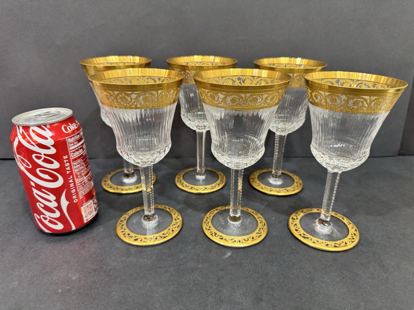RARE Set Of 6 Antique St. Louis Thistle 24k Gold Encrusted 6.4” Wine Glasses RARE Set Of 6 Antique St. Louis Thistle 24k Gold Encrusted 6.4” Wine Glasses