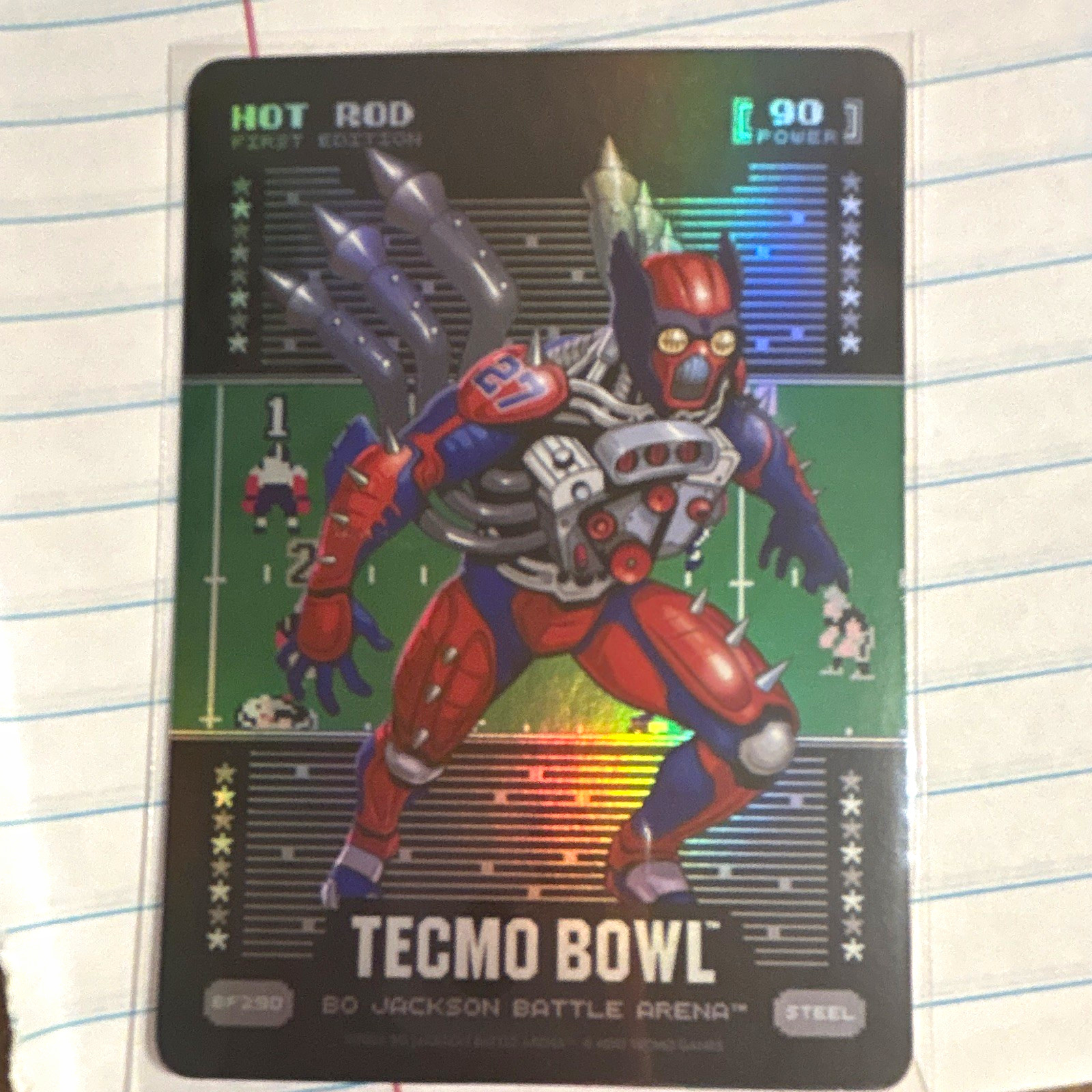 HTN Tecmo Bowl Bo Jackson Battle Arena Hot Rod Steel Hologram Card P-250
