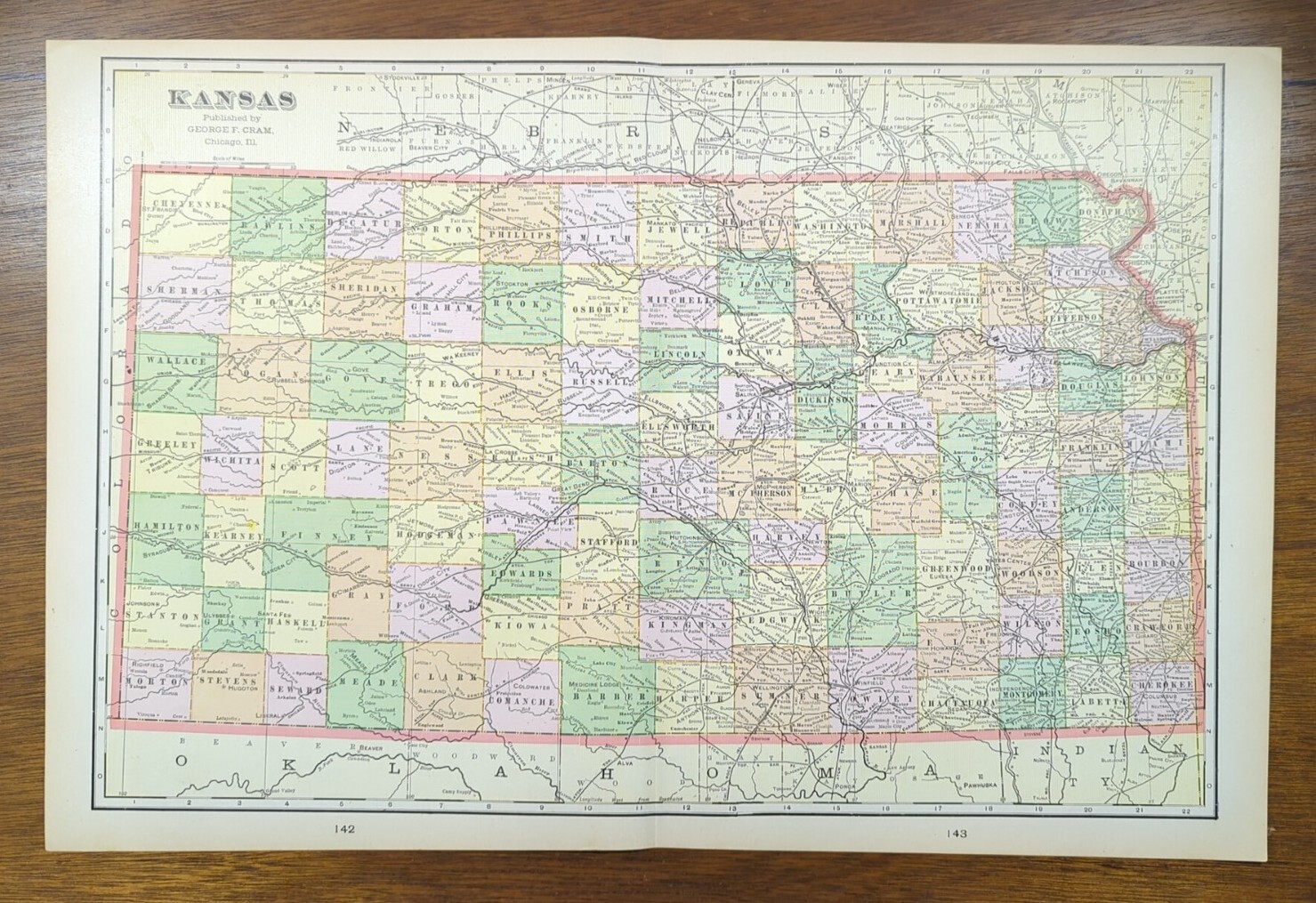 Vintage 1901 KANSAS Map 22