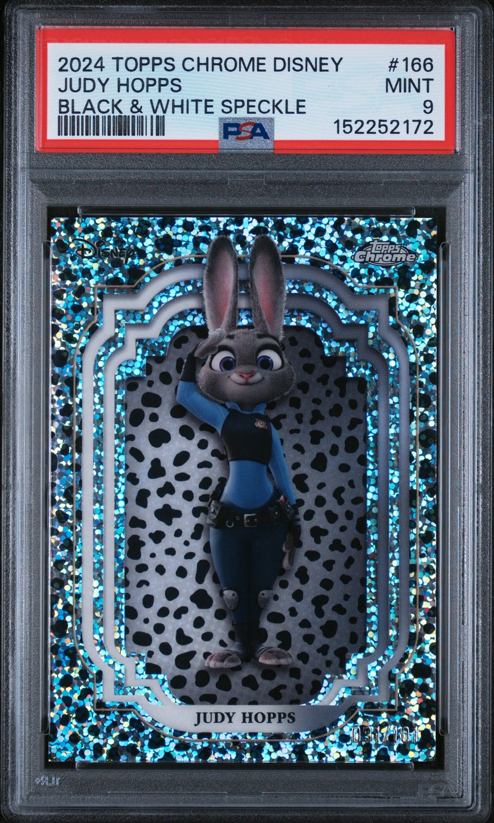 2024 Topps Chrome Disney #166 Judy Hopps Black & White Speckle PSA 9 2024 Topps Chrome Disney #166 Judy Hopps Black & White Speckle PSA 9