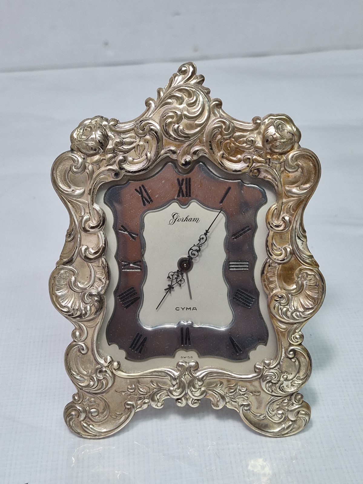 Vintage Gorham Sterling Silver shelf CYMA Swiss Decor Desk Shelf Clock Broken
