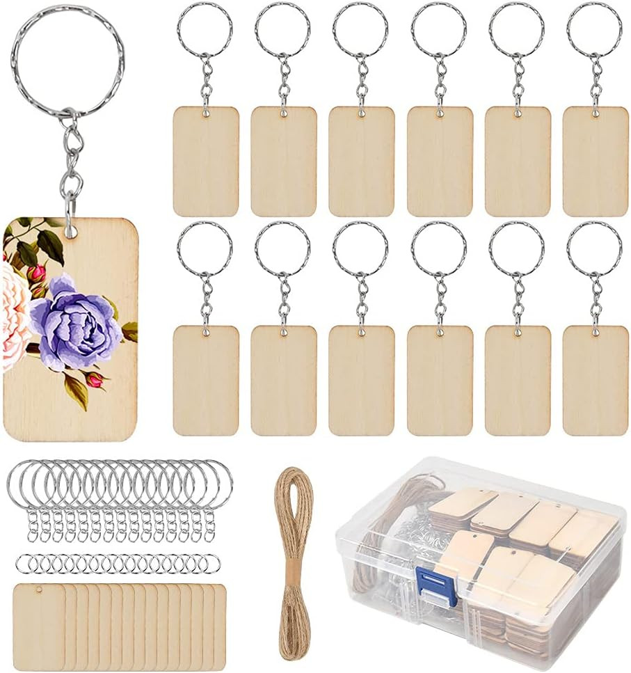 80 Pack Unfinished Wooden Keychain Blanks with Key Rings Hemp Rope DIY Crafts 80 Pack Unfinished Wooden Keychain Blanks with Key Rings Hemp Rope DIY Crafts