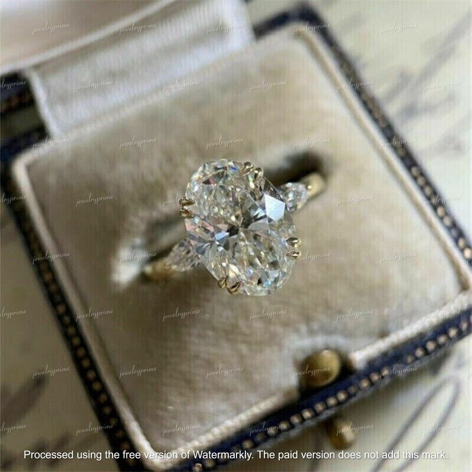 3Ct Oval Cut Lab Created Diamond Solitaire Engagement Ring 14K YellowGold Finish
