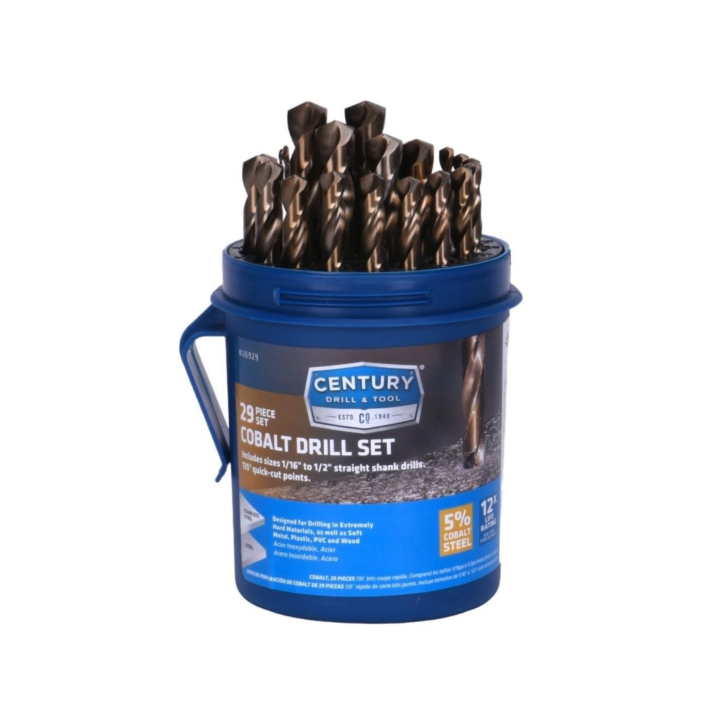 Century Drill & Tool 26929 Cobalt Drill Bit Set, 29 Piece 29-Piece Century Drill & Tool 26929 Cobalt Drill Bit Set, 29 Piece 29-Piece