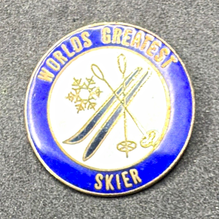 Vtg Ski Skiing World's Greatest Skier Souvenirs & Travel Pinback Button Pin