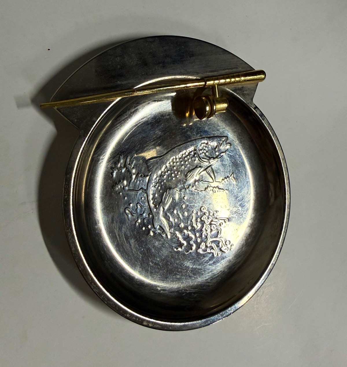 Round Metal Ashtray Silver/Gold Tone, Green Felt Base, 5 in Round Metal Ashtray Silver/Gold Tone, Green Felt Base, 5 in