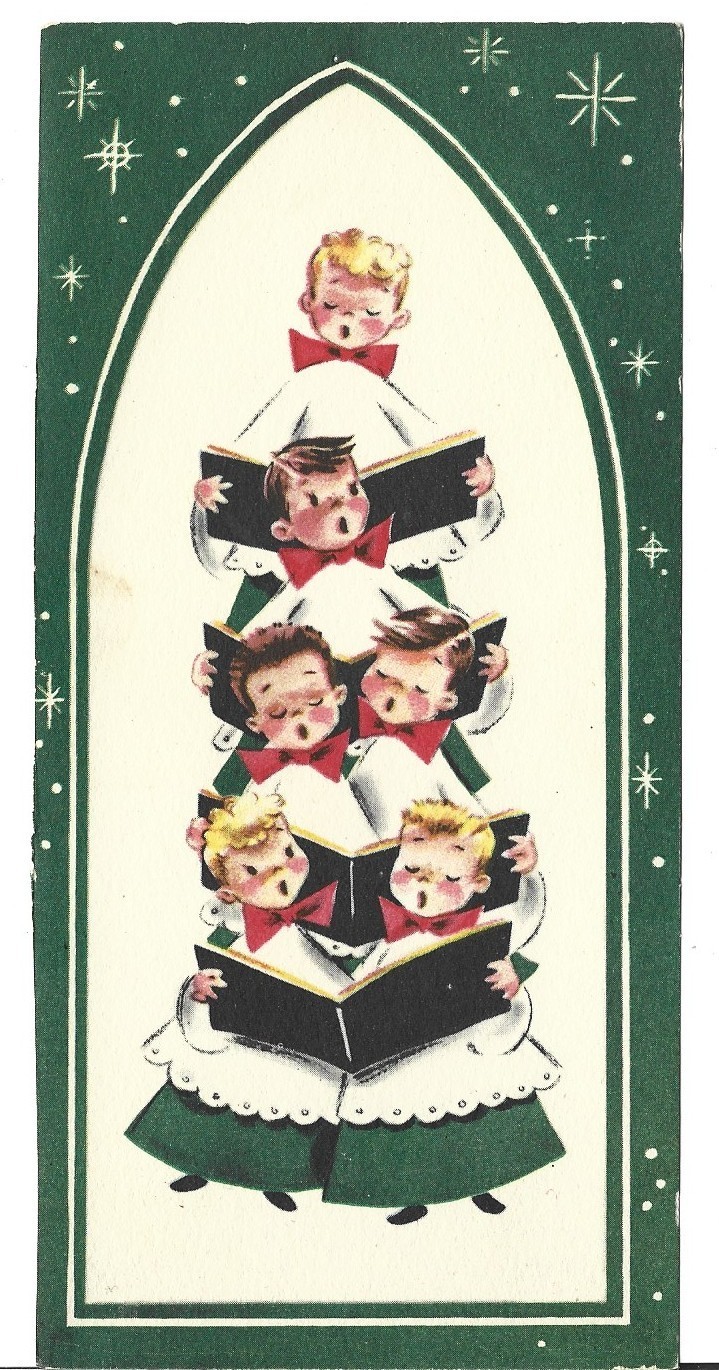 Vtg Christmas Greeting Card 3.25X6.75 SIX CHOIR BOYS SINGING CAROLS IN CHURCH Vtg Christmas Greeting Card 3.25X6.75 SIX CHOIR BOYS SINGING CAROLS IN CHURCH