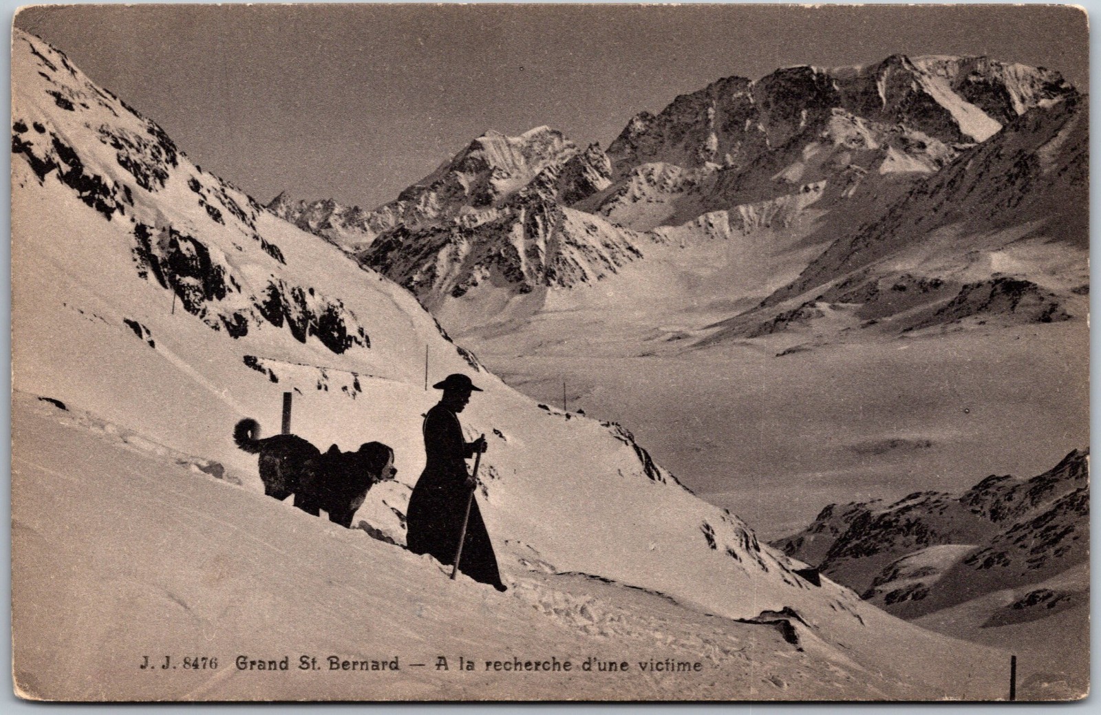 PPC Grand St Bernard Pass Swiss Alps Monk Dog Rescue Snow Mnts Postcard K682