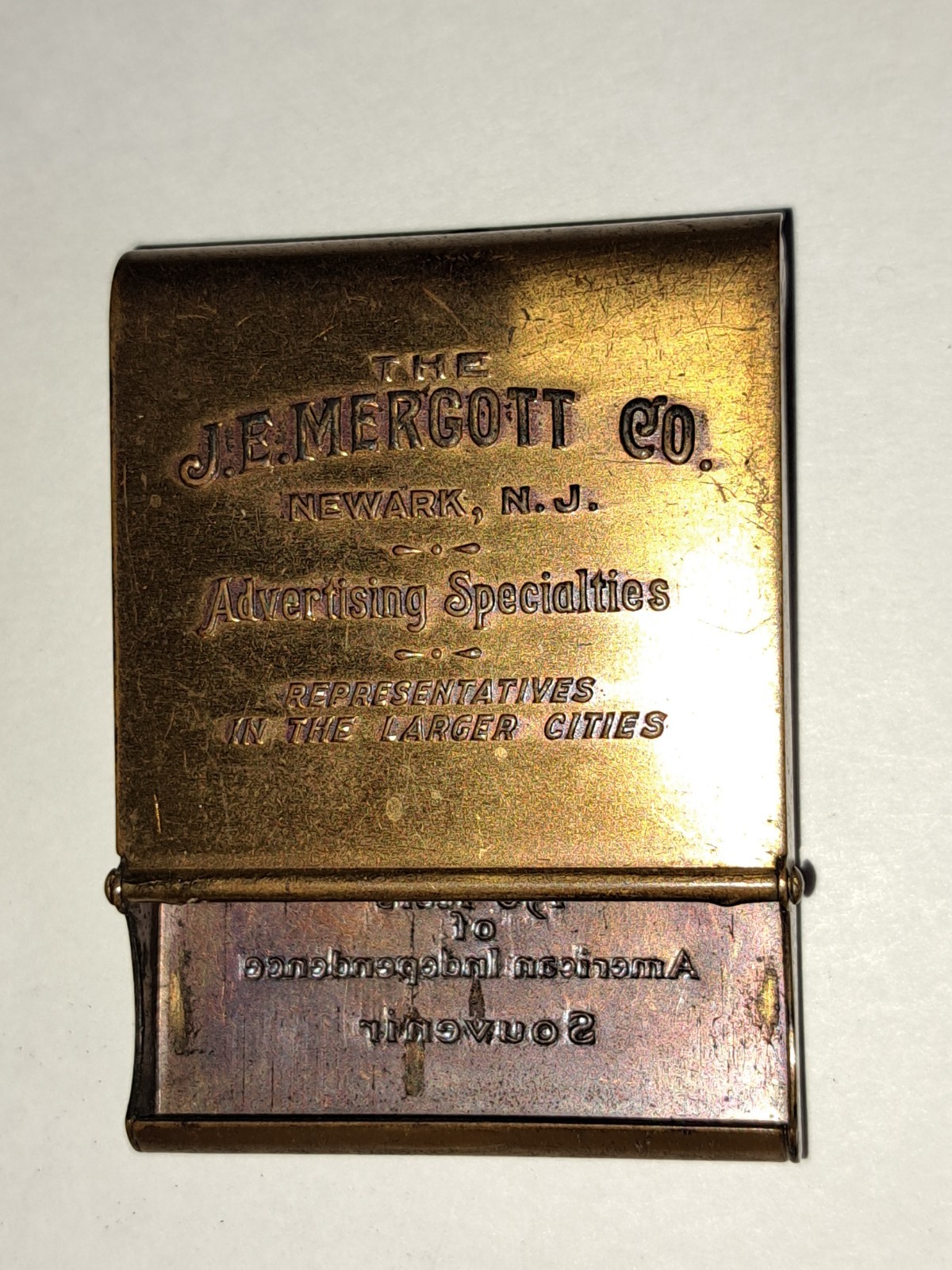 1926 J.E.Mergott Co Advertising Match Safe Sesqui-centennial Philadelphia Brass 1926 J.E.Mergott Co Advertising Match Safe Sesqui-centennial Philadelphia Brass