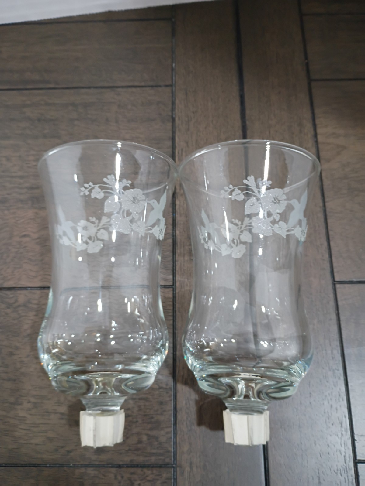 Vtg PR 2 Home Interiors HOMCO HUMMINGBIRD Peg Votive Candle Holders Glass NOS 