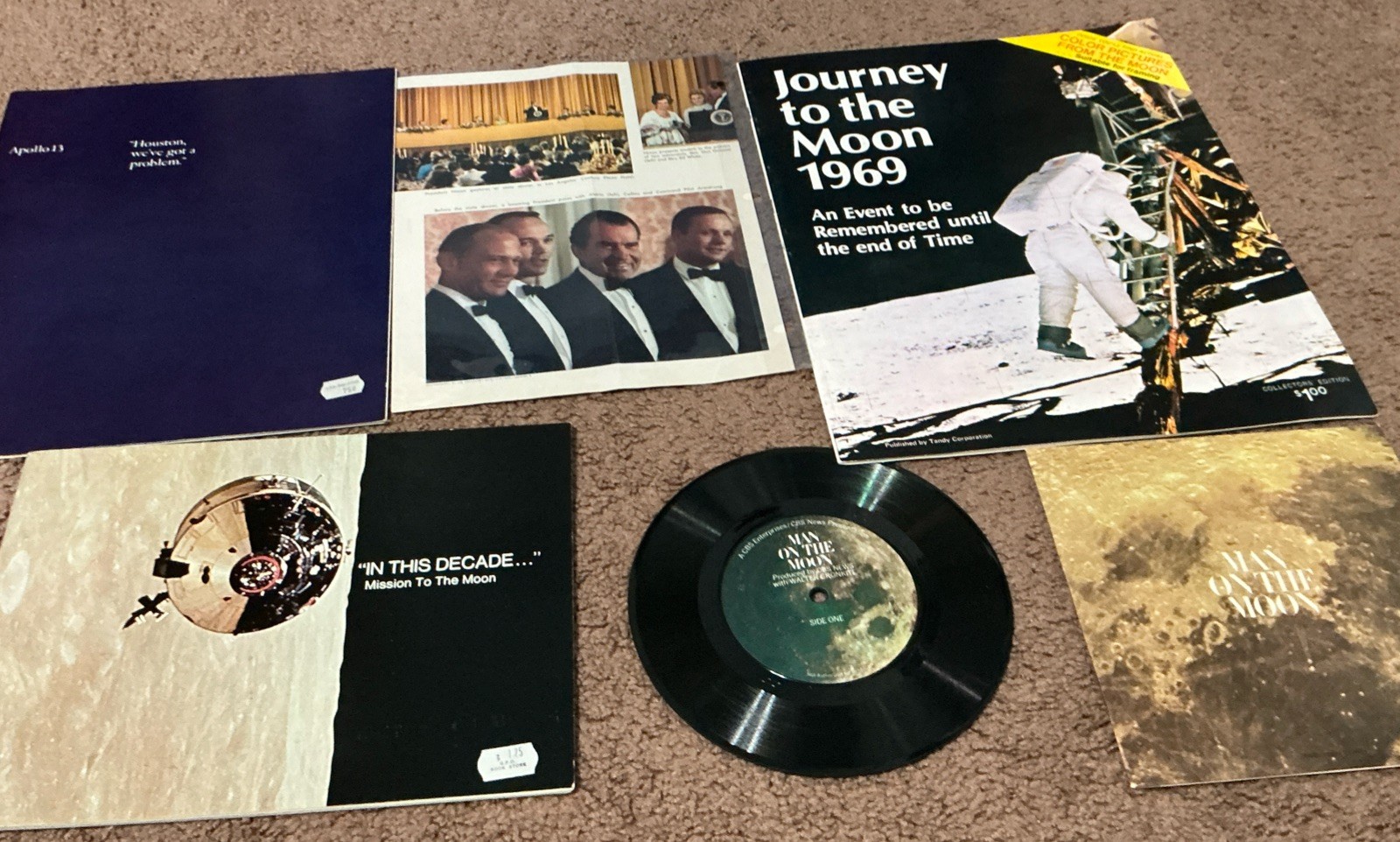 Vintage Apollo 11 13 Moon Landing Memorabilia Lot 1969 NASA Booklet Record Buzz