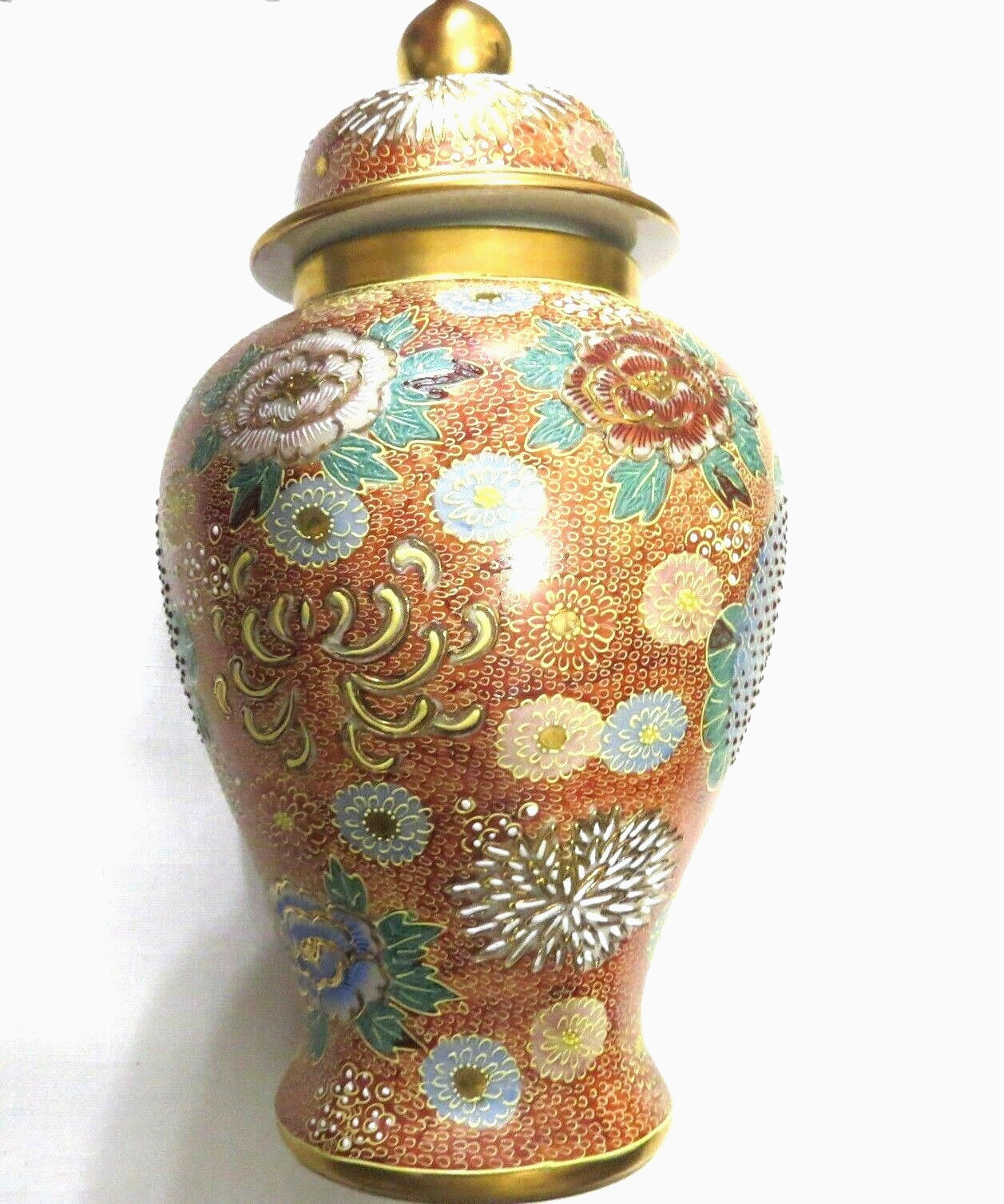 Vintage Japanese Ginger Jar Moriage Hand Painted 15 inch Vintage Japanese Ginger Jar Moriage Hand Painted 15 inch