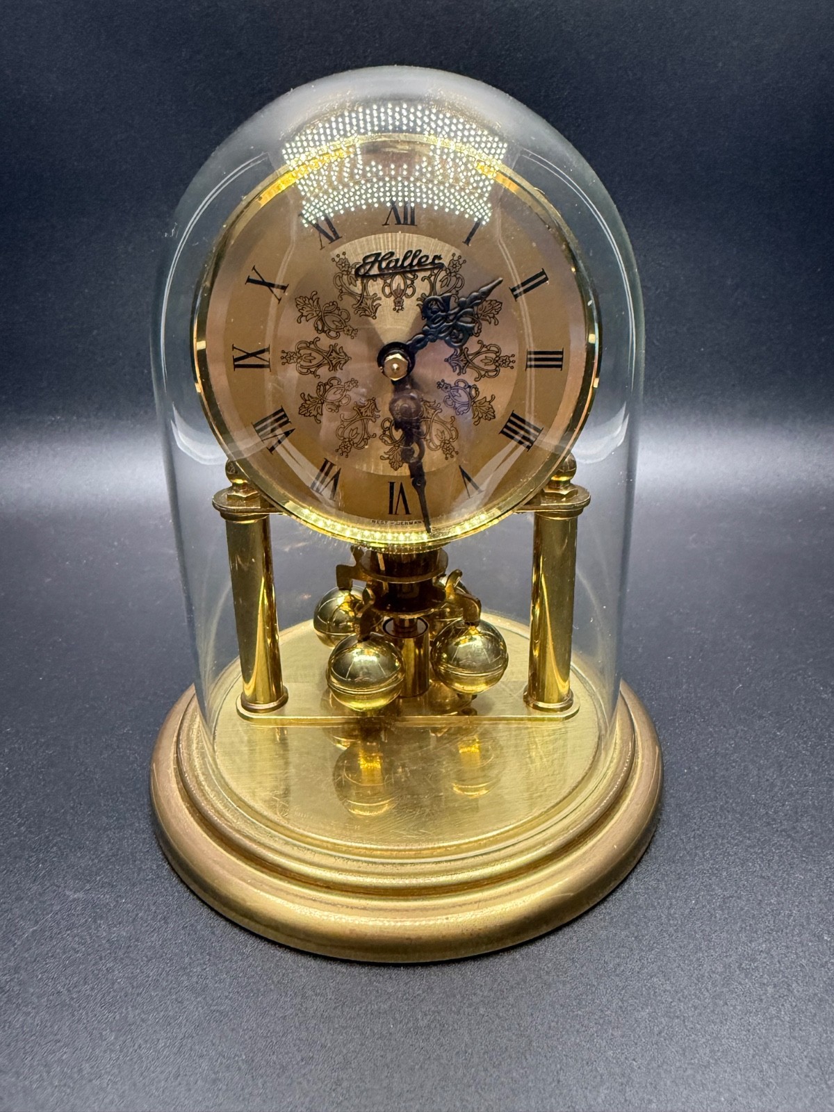 Vintage Haller German Quartz Anniversary Clock Glass Dome 6\ Vintage Haller German Quartz Anniversary Clock Glass Dome 6\