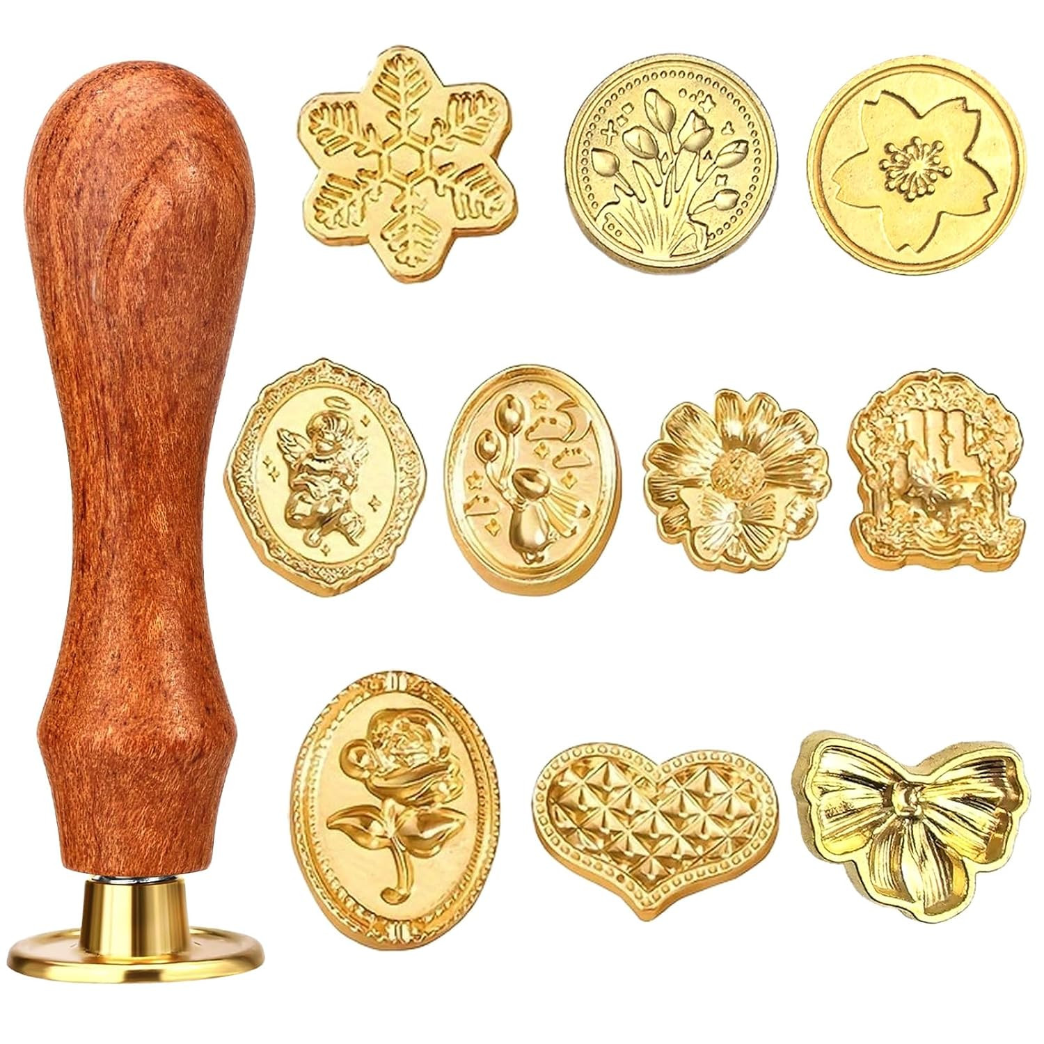 Wax Seal Stamp Kit 10PCS Wax Stamp Heads and 1PCS Wooden Handle Vintage Classic Wax Seal Stamp Kit 10PCS Wax Stamp Heads and 1PCS Wooden Handle Vintage Classic