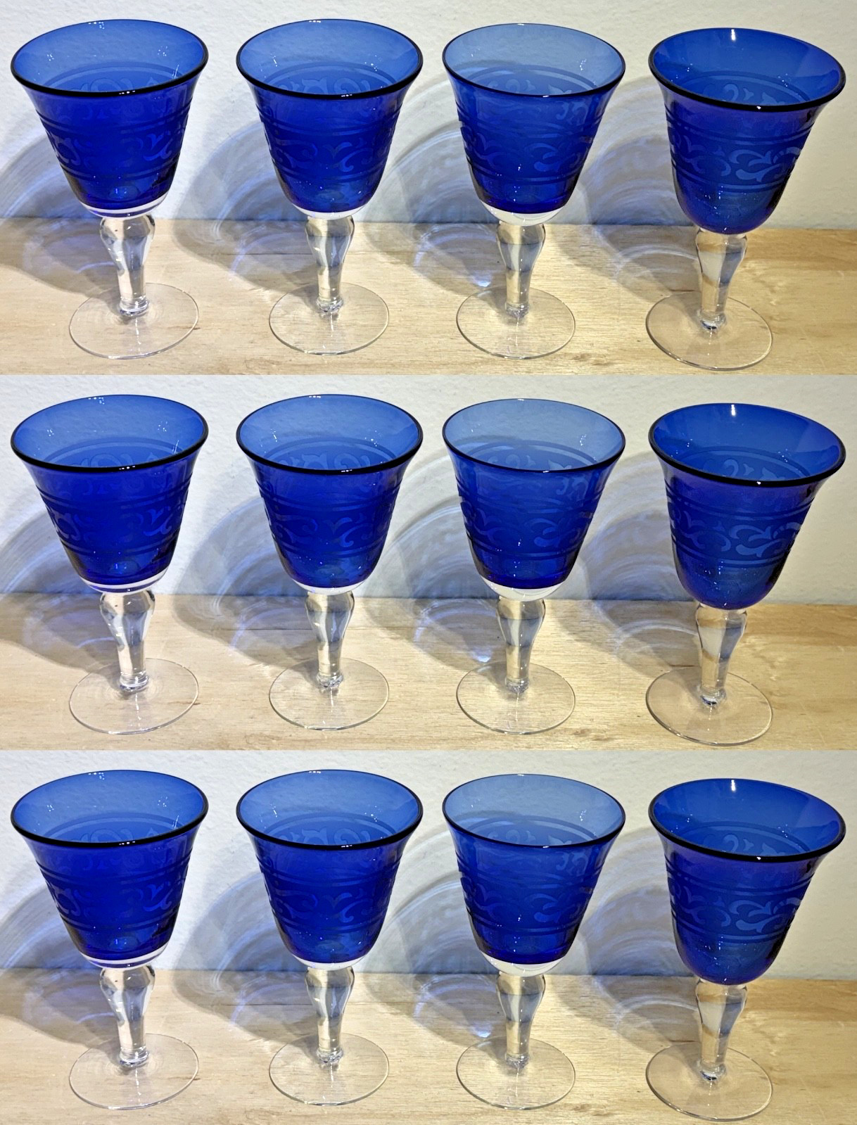 Lot of (12) COBALT Blue Wine Glasses | Large Volume | 8\