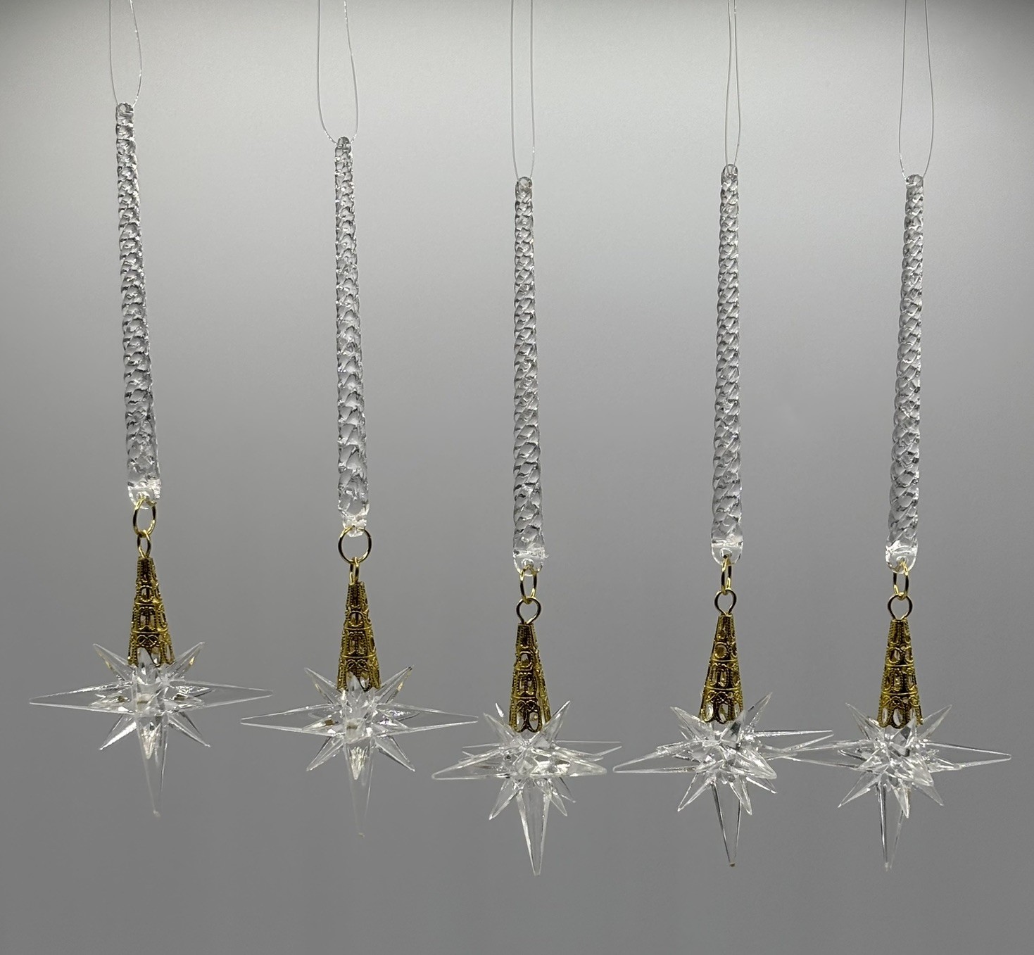 Vtg 3D Acrylic Atomic Starburst Christmas Ornaments Stars Gold Accents Lot Of 5 Vtg 3D Acrylic Atomic Starburst Christmas Ornaments Stars Gold Accents Lot Of 5