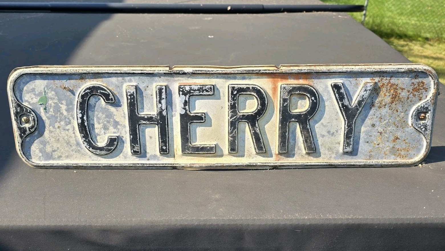 Authentic Vintage CHERRY Street Sign Double Sided Embossed Metal 24