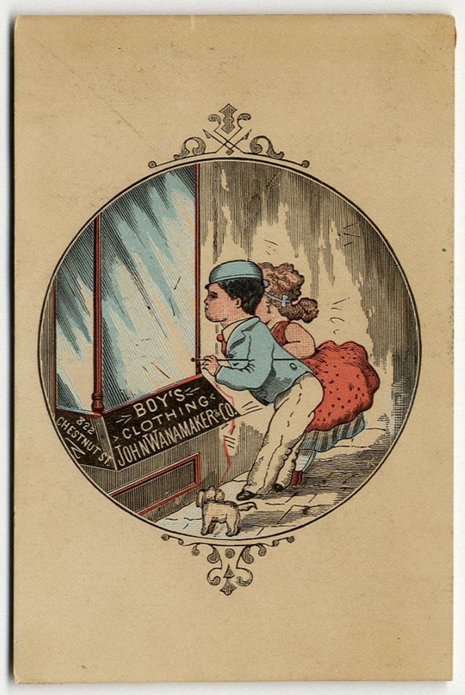 Philadelphia JOHN WANAMAKER Boy\'s Clothing 1880\'s VICTORIAN Trade Card CHILDREN Philadelphia JOHN WANAMAKER Boy\'s Clothing 1880\'s VICTORIAN Trade Card CHILDREN