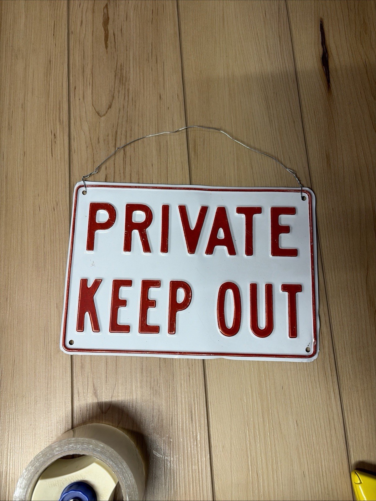 Vintage Original PRIVATE KEEP OUT Embossed Metal Sign Red / White 10”x7” 